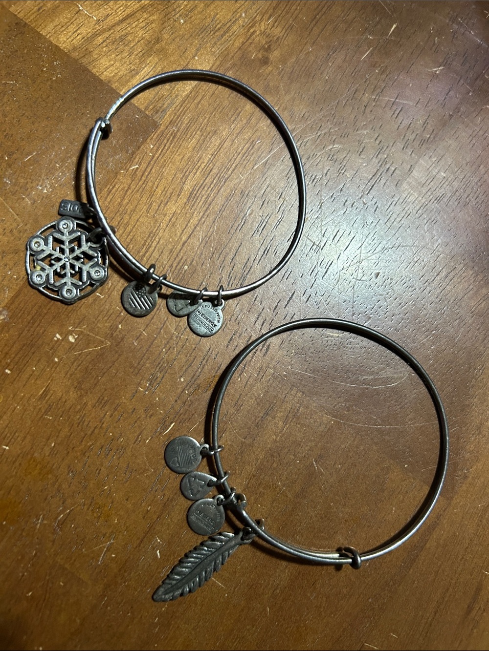 Alex and Ani Silver-Tone Snowflake & Feather Charm Bangle Set